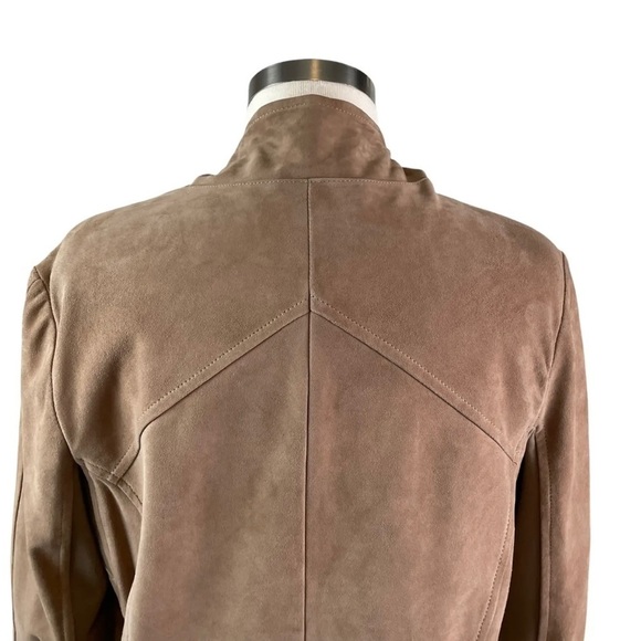 Lamarque Collection Medium Tan Madison Goat-suede Drape Front Moto jacket - Picture 6 of 16